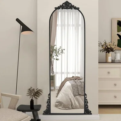 The Range Vintage Black Carved Arched Mirror - Black