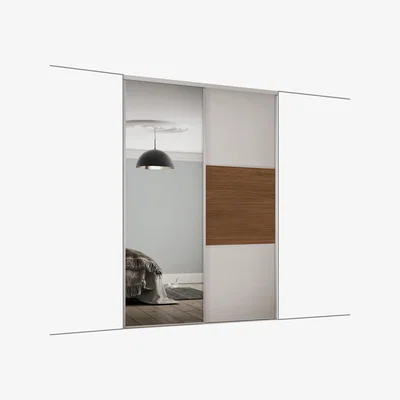 The Range Spacepro Dove Grey Frame & Split Panel With Mirrored Classic Sliding Door Kit - Dove Grey/Walnut / 1489mm / 2