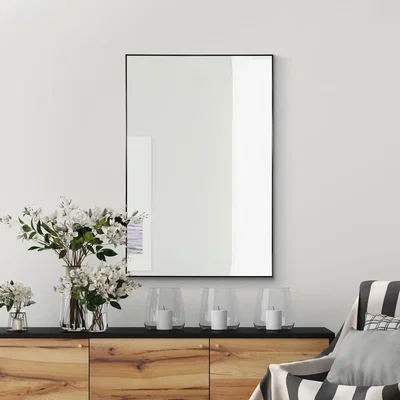 The Range Manhattan Jet Black Aluminium Framed Modern Wall Mirror - Black