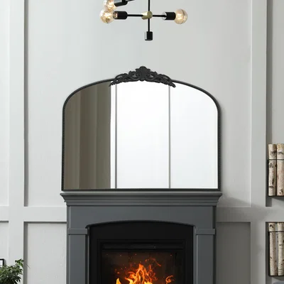 The Range Crown Overmantle Metal Framed Arched Wall Mirror - Black