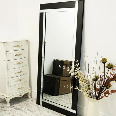 The Range Black and Silver Bevelled Wall Mirror - Black