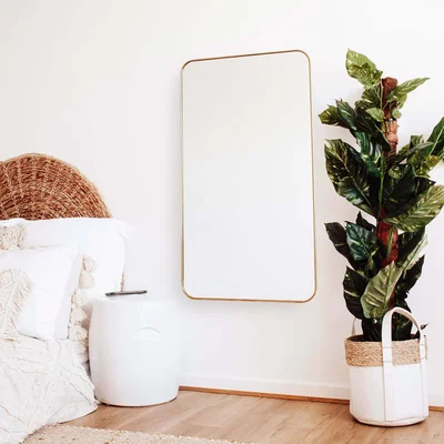 The Range Radius Corner Satin Brass Stainless Steel Framed Mirror - 1000 x 560mm - Satin Brass