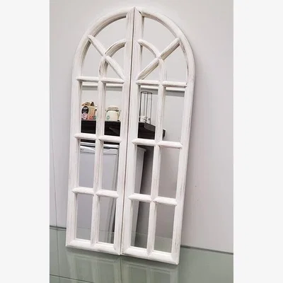 The Range Two Panel Window Mirror White Rustic Wall Mountable - White Rustic