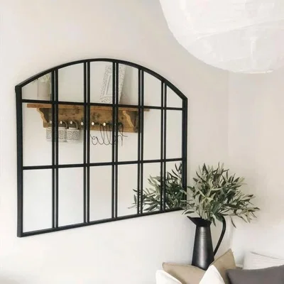 The Range Garden Arched Window Wall Glass Mirror Metal Frame Home Hallway Decor - Black