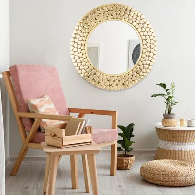 The Range Topaz Cut  Wall Mounted Mirror For Hallway, Metal Frame, Brass- 79cm Round. - Brass