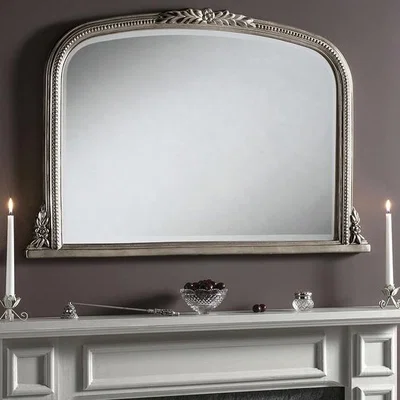 The Range Overmantle Beaded Mirror Silver 102(w)x66cm(h) - Silver