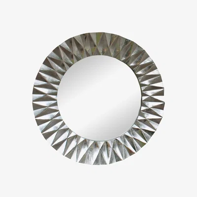 The Range Silver Metal Circular Mirror with Geometric Design 60cm - Silver
