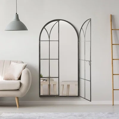 The Range Extra Large Metal Arch Opening Window Wall Mirror - Black