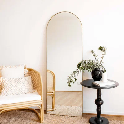 The Range Arch Leaner Dressing Satin Brass Stainless Steel Framed Mirror - 1700 x 600mm - Satin Brass