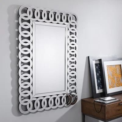 The Range Italian Large Silver Patterned Rectangular Wall Mirror - Silver