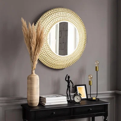 The Range Glee Decorative Wall Mirror For Living Room , Metal Frame, Brass, 64cm Round. - Brass