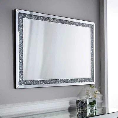 The Range Extra Large Diamond Crushed Gems Crystal Wall Mirror - Silver