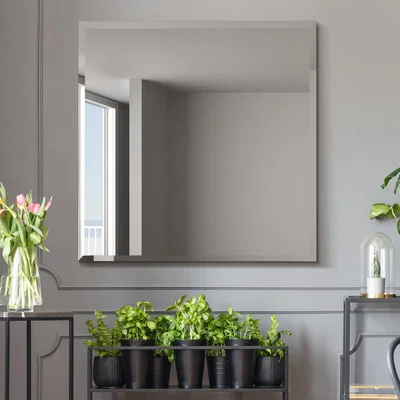 The Range Moderni Glass Frameless Bevelled Square Wall Mirror - Black