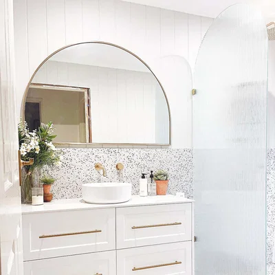 The Range Arch Shape Satin Brass Stainless Steel Framed Mirror - 800 x 1200mm - Satin Brass
