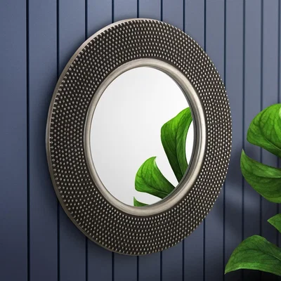 The Range Adagio Round Studded Wall Mirror - Pewter