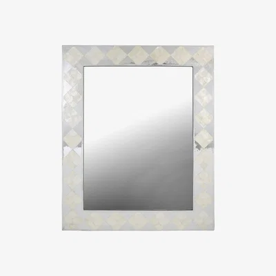 Teddy Beau Deco Home White & Silver Diamond Decorative Wall Mirror