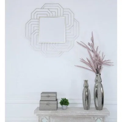 Teddy Beau Deco Home Art Deco Silver Wall Mirror 90cm