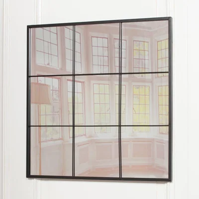Teddy Beau Maison Reproductions Metal Window Pain Mirror / Black / Square