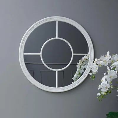 Woods Furniture Fleur Round Window Mirror White