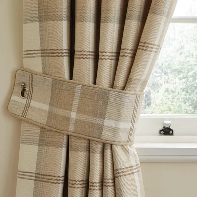 Dunelm Highland Check Natural Tiebacks Brown