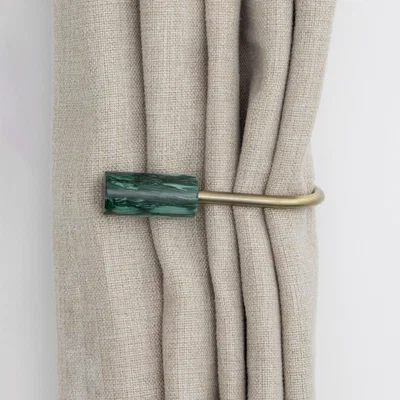 Dunelm Marble Antique Brass Curtain Holdbacks Green