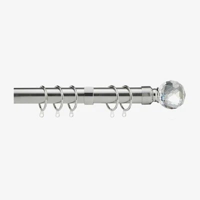 The Range Metal Curtain Pole Set Extendable 28mm Crystal - Satin Nickel / 21 / 3