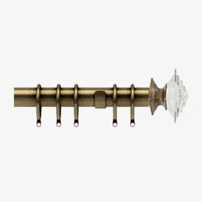 The Range 35mm Fixed Length Metal Curtain Pole Set Antique Brass Luxe Aztec Finial - Antique Brass / 360cm