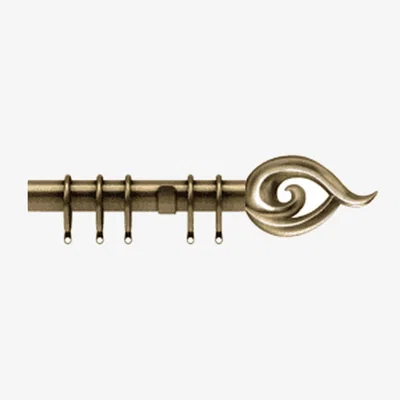 The Range 25-28mm Flame End Antique Brass Metal Curtain Pole Set - Antique Brass / 120cm