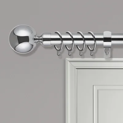 The Range Adjustable Curtain Poles Ball End Finial - Chrome / 218cm