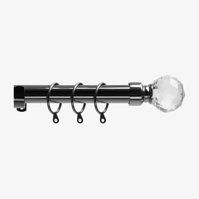 The Range Extendable Crystal Metal Curtain Pole Set - Black / 3 / 30