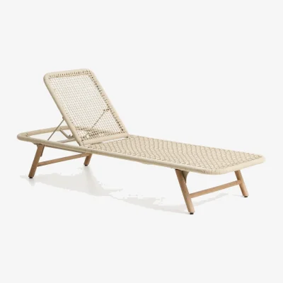 Kave Home Dandara sun lounger with steel structure, ecru rope cord and FSC 100% solid acacia wood legs