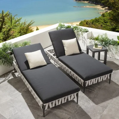 Quatropi Set of 2 Modern Outdoor Garden Sun Loungers Light Grey Rope 200x77cm