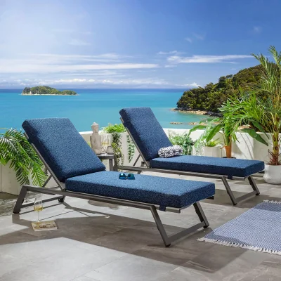 Quatropi Set of 2 Outdoor Garden Loungers Cushioned Sun Loungers Blue Aluminium