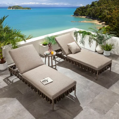 Quatropi Set of 2 Modern Outdoor Garden Sun Loungers Brown Rope 200x77cm