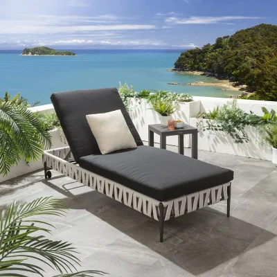 Quatropi Modern Premium Outdoor Garden Sun Lounger Light Grey Rope 200x77cm