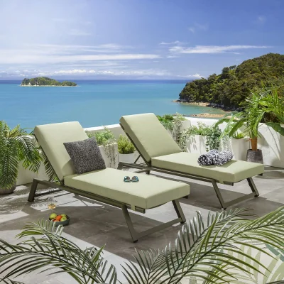 Quatropi Set of 2 Outdoor Garden Loungers Cushioned Sun Loungers Green Aluminium