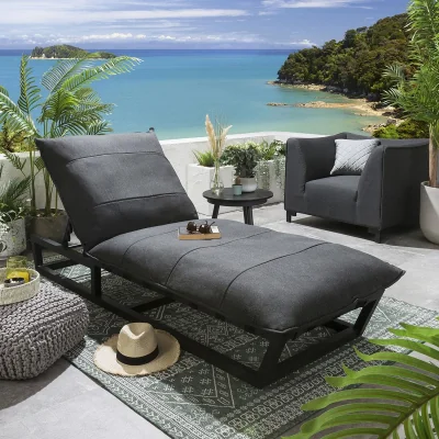 Quatropi Modern Garden Cushioned Sun Lounger Premium Outdoor Patio Grey