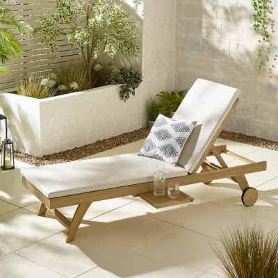 The Range Hamburg Wood Garden Sun Lounger With Sliding Side Table - Natural
