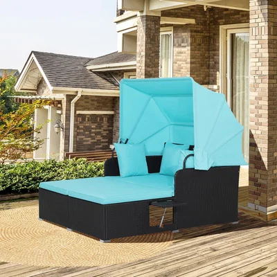 The Range Outdoor Daybed Patio Loveseat Sofa Set - Blue