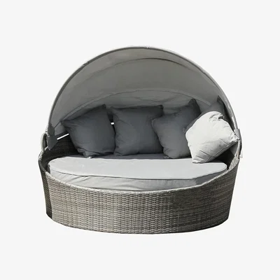 The Range Large Rattan Day Bed With Sun Canopy - Grey