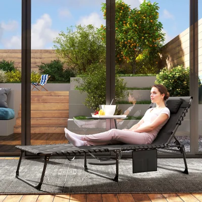 The Range Outsunny Foldable Metal Frame Padded Sun Lounger - Black