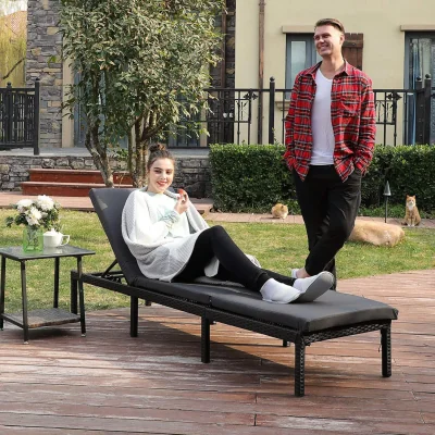 The Range Sun Lounger, Sunbed with 5 cm Thick Mattress, Rattan-Like Surface, 198 x 59 x 28 - Grey