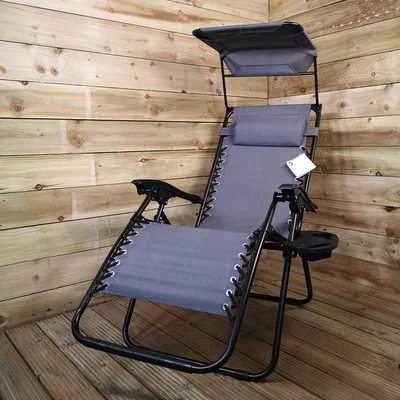 The Range Multi Position Garden Gravity Relaxer Chair Sun Lounger with Sun Canopy in Grey - Grey / 2