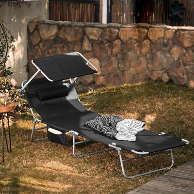 The Range Folding Sunlounger with Sun Shade - Black / 2