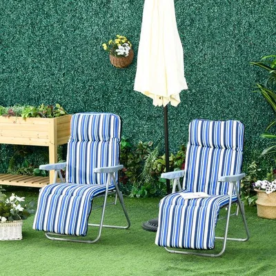 The Range Set of 2 Foldable Patio Sun Lounger Adjustable - Blue and White