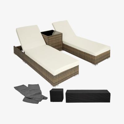 The Range 2 Rattan Sunloungers with Table and Protective Cover  - Neutral