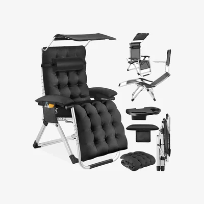 The Range Sun Lounger, Plush Padding, Sun Shade, Folding Function - Black / 1