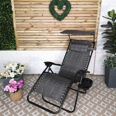 The Range Multi Position Garden Gravity Relaxer Chair Sun Lounger with Sun Canopy in Grey - Grey