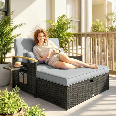 The Range Outsunny Double Garden Rattan Daybed with Adjustable Back - Dark Grey