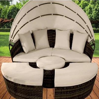 The Range Luxury Canopy Sun Island 180CM Lounger - Brown